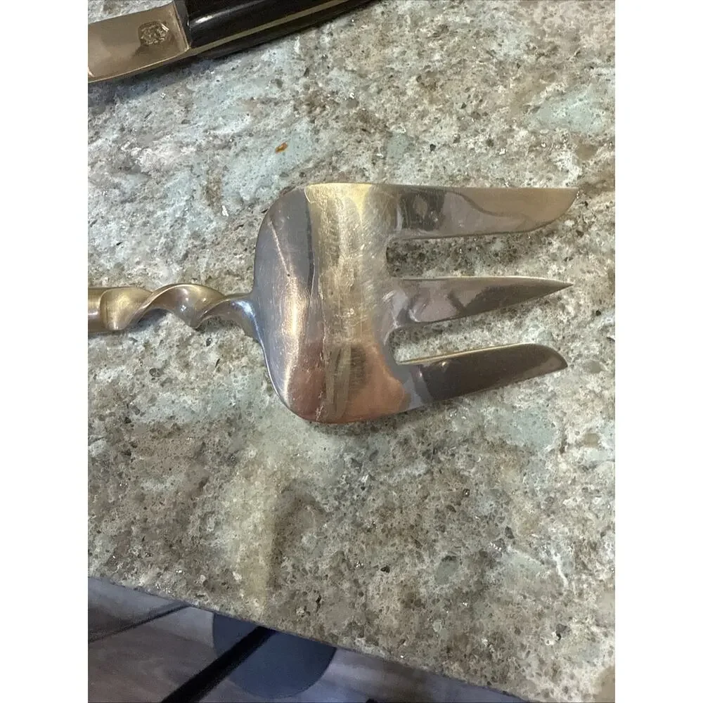 Vintage 1950’s Siam Thailand Mid Century Bronze And Wood Serving‎ Fork & Spoon